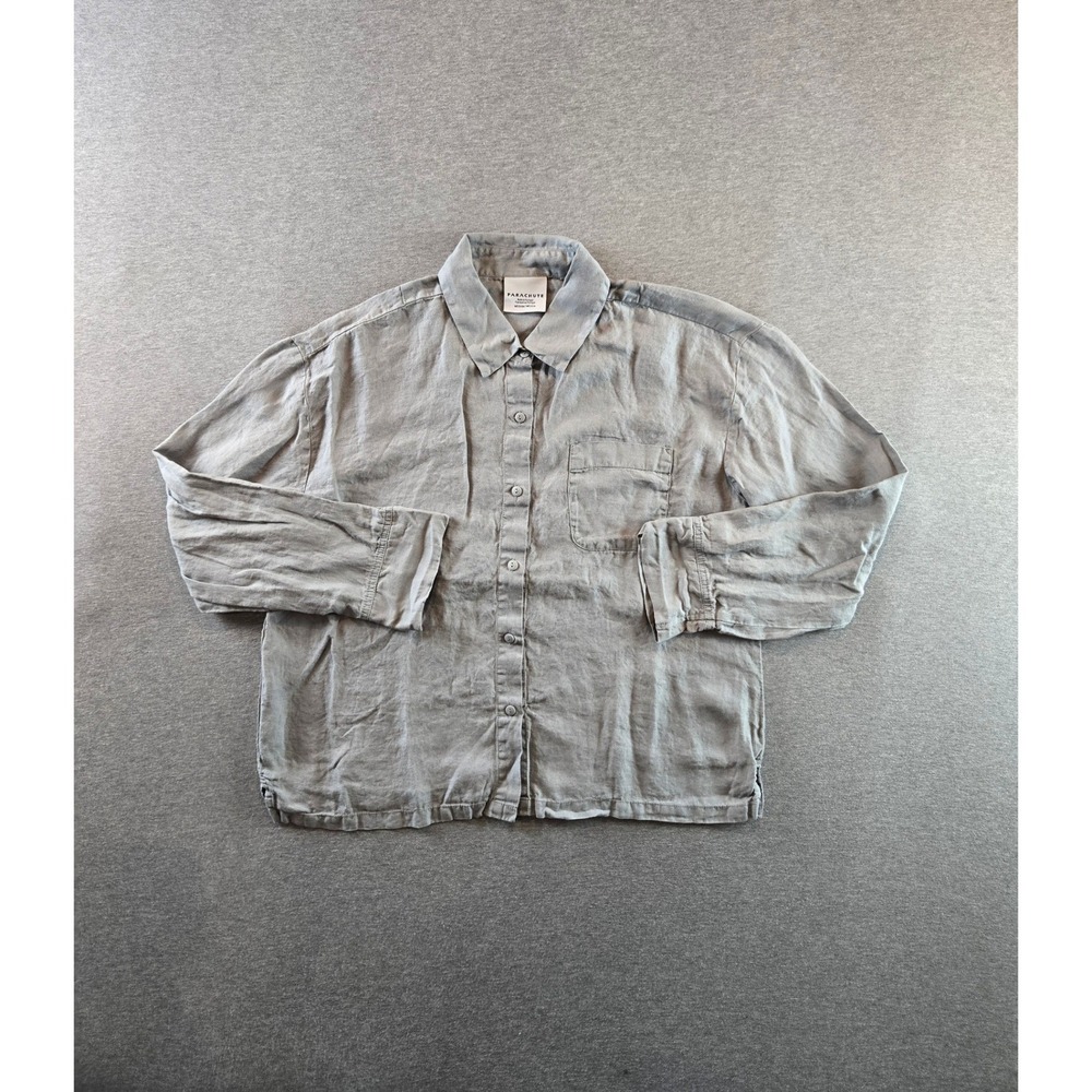 Parachute Button Down Shirt Womens Medium Gray 100% Linen Long Sleeve Relax Boxy